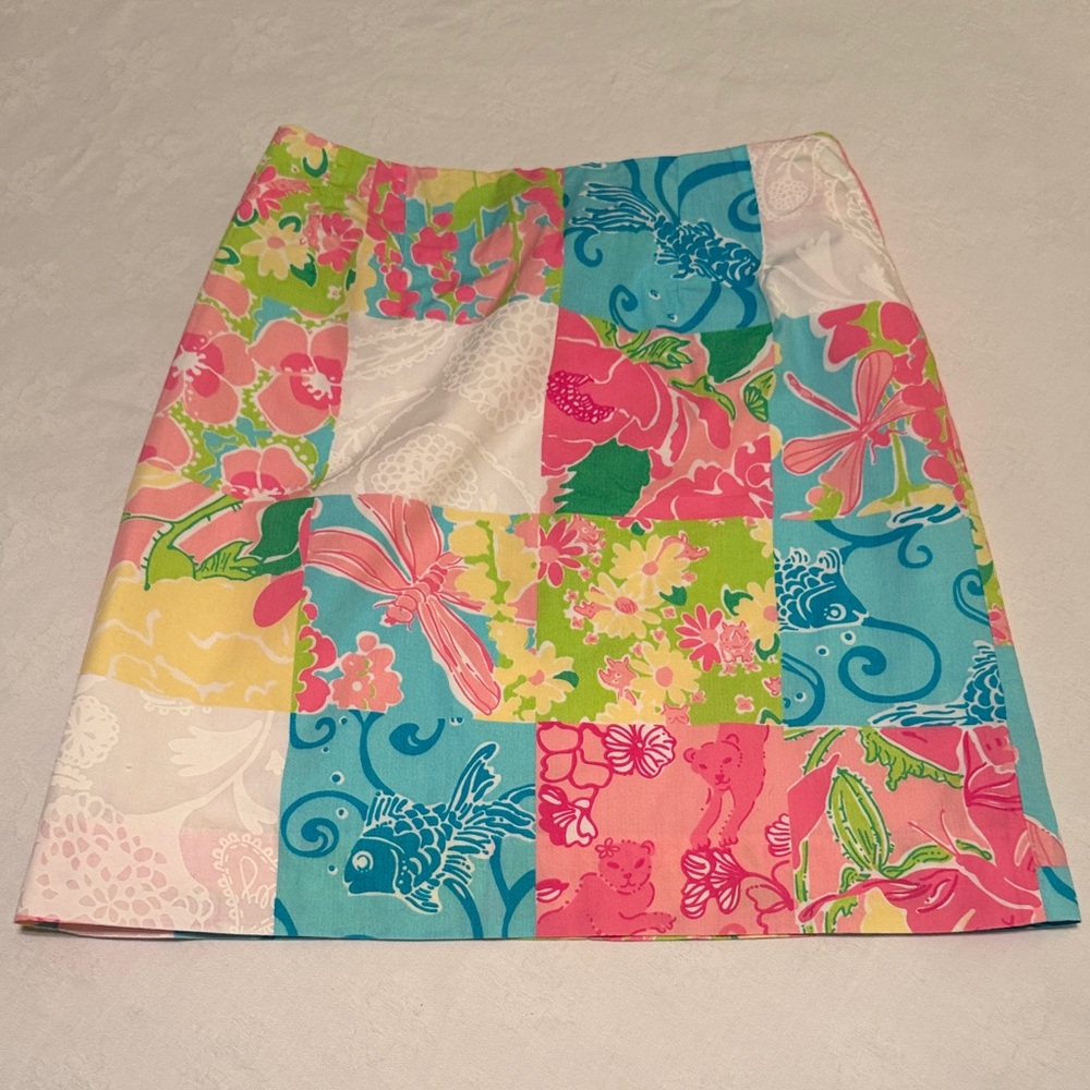 Lilly Pulitzer A-Line Patchwork Skirt - Pink, Blue, Green, White